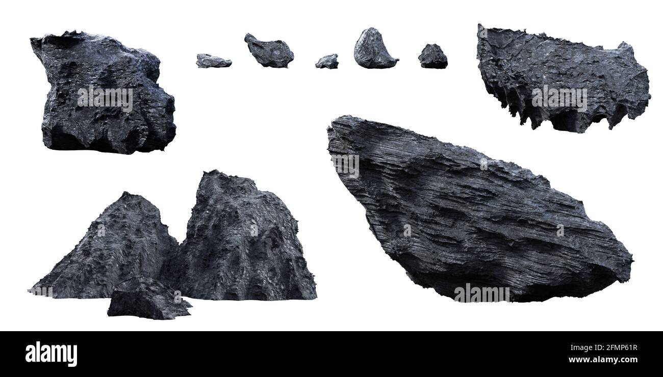 rocce scure isolate su sfondo bianco Foto Stock rocce scure isolate su sfondo bianco Foto Stock