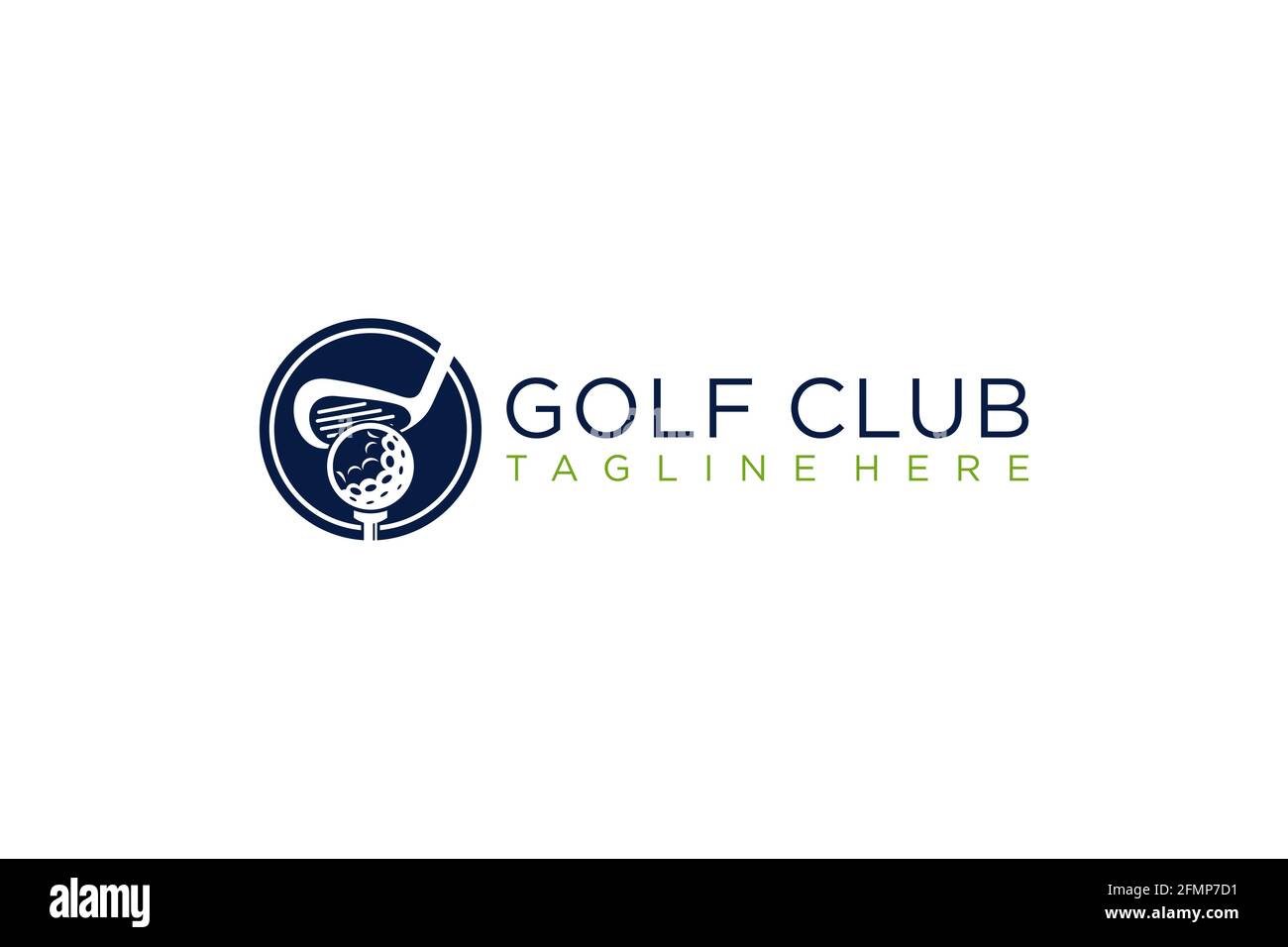 Icone, simboli, elementi e vettore di logo del club di golf. Illustrazione Vettoriale