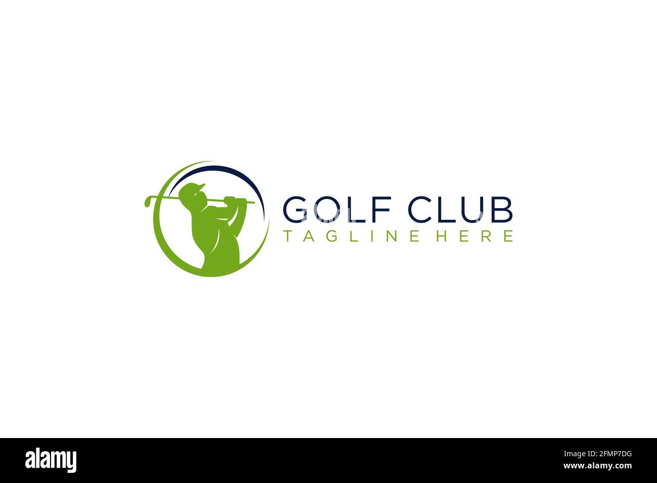 Icone, simboli, elementi e vettore di logo del club di golf. Illustrazione Vettoriale