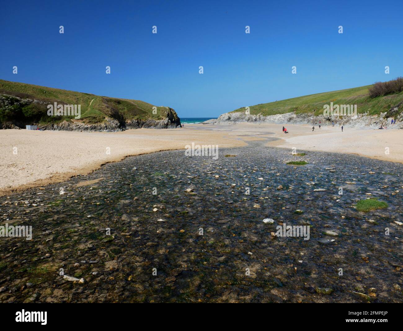 La spiaggia di Porth o Polly scherzo, Newquay, Cornovaglia. Foto Stock
