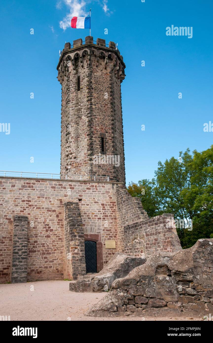 Schlossberg castello torre, Forbach, Mosella (57), Grand Est, Francia Foto Stock