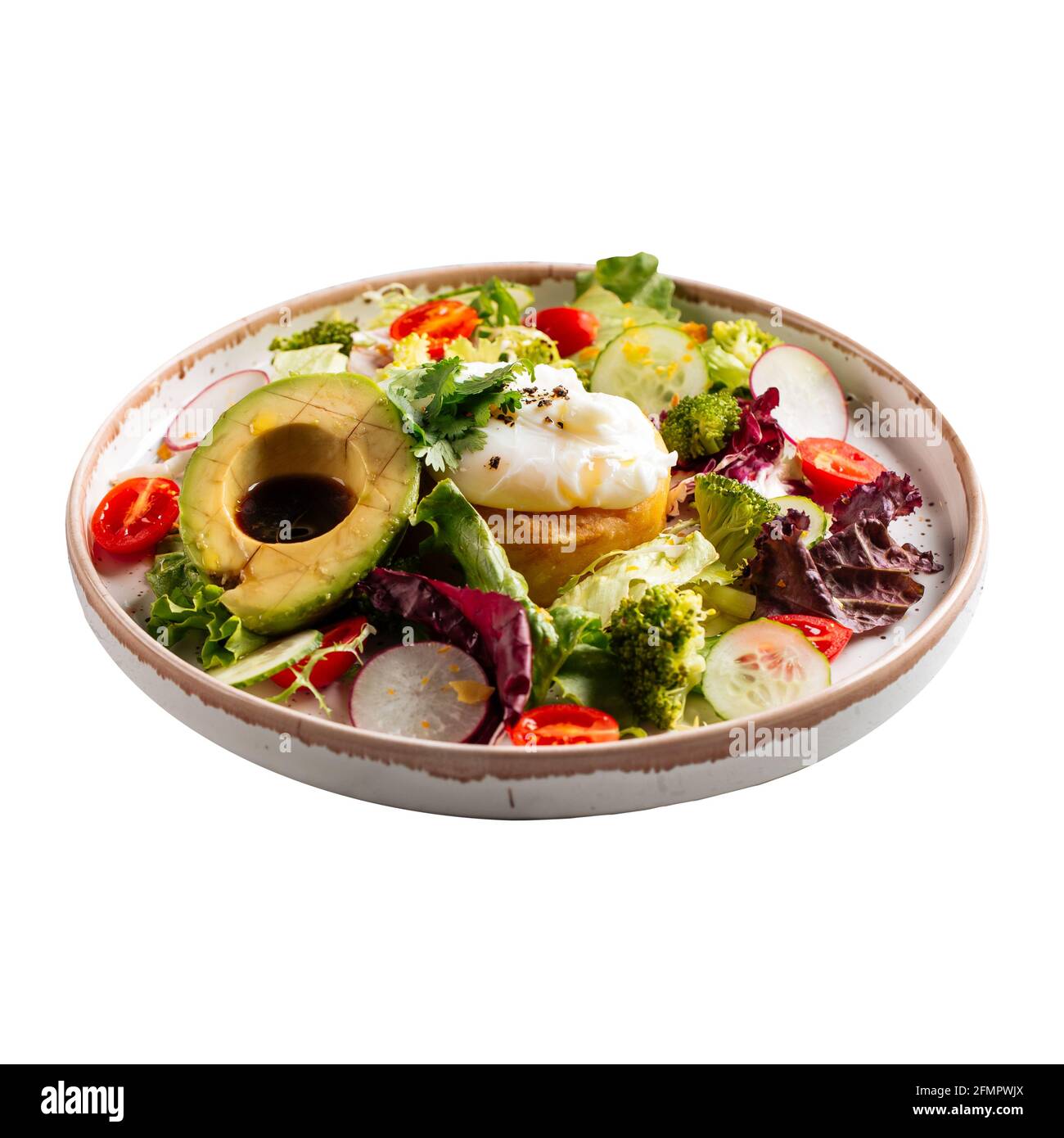 Ciotola per la colazione isolata con uova e verdure Foto Stock