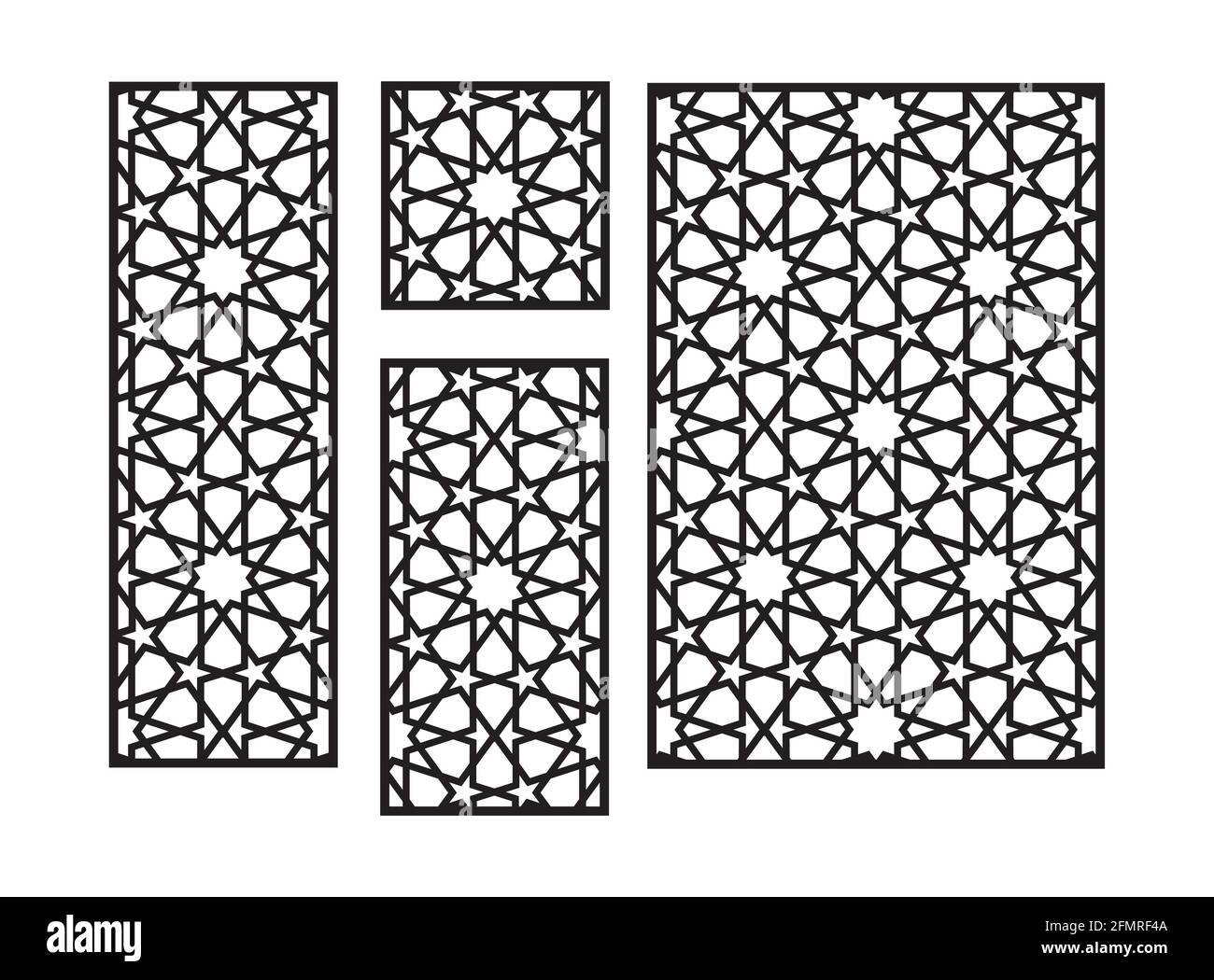 Modello laser arabo-islamico cnc. Pannello decorativo, schermo, parete. Pannello Vector cnc per taglio laser. Dima per divisorio interno, divisorio ambiente Illustrazione Vettoriale