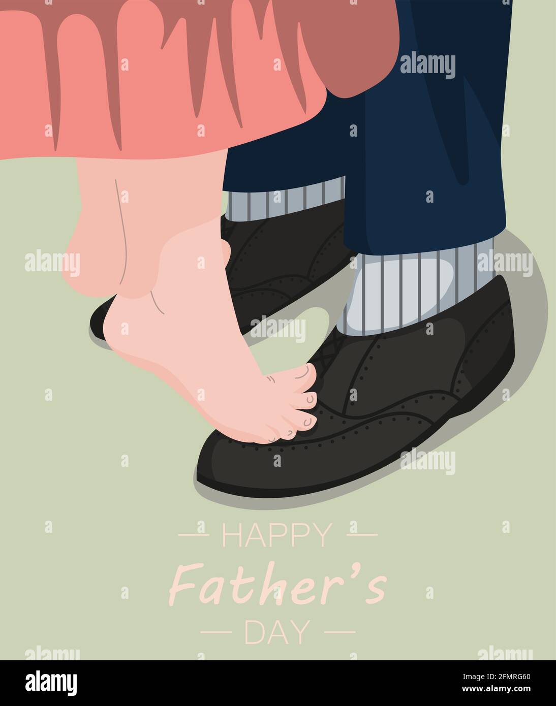 Buon giorno del Padre. Immagine dei biglietti d'auguri. Il padre sta ballando con sua figlia. Padre e suo figlio. Illustrazione vettoriale. Illustrazione Vettoriale