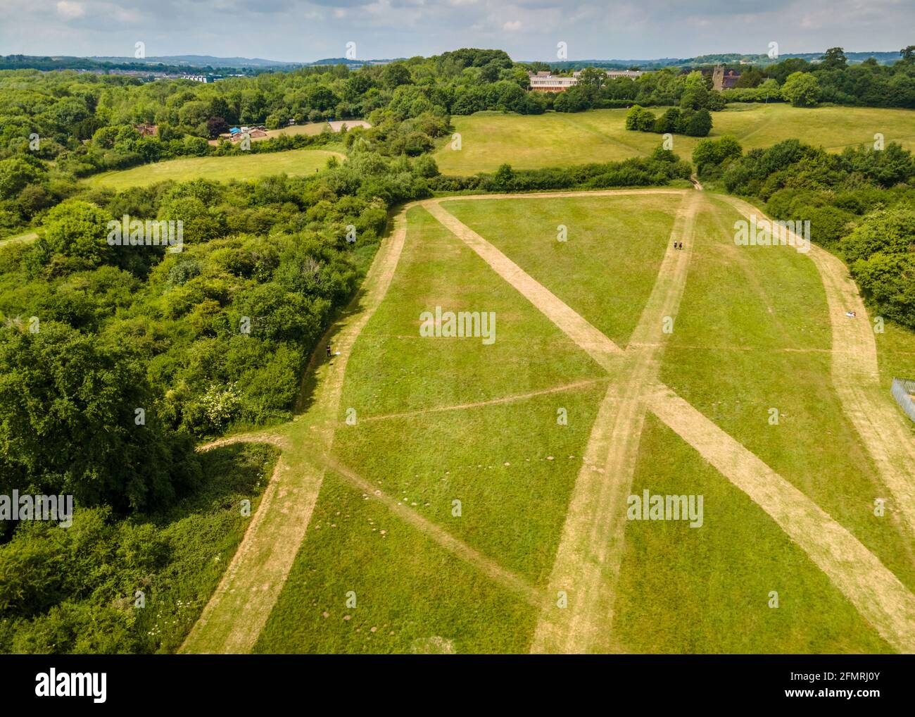 Vista aerea di Ipsley Meadows a Redditch durante il blocco 2020. Foto Stock