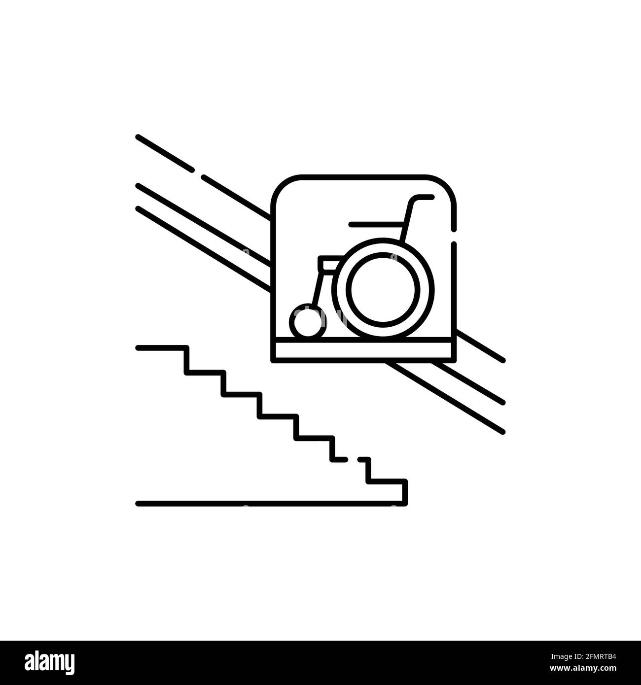 Icona della linea di colore per il sollevamento della sedia a rotelle. Disabilità. Elemento vettoriale isolato. Pittogramma per pagina web, app mobile, promo Illustrazione Vettoriale