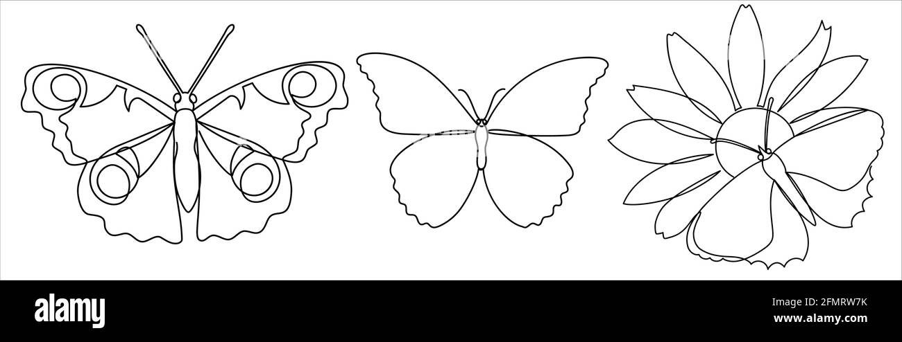 Ambientato in una moderna linea d'arte di farfalle. Illustrazione Vettoriale