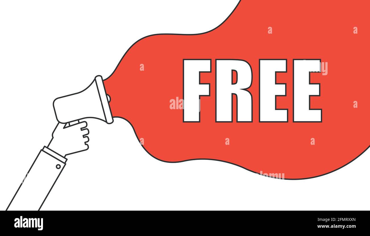 Megafono che tiene la mano con bolla della voce libera. Altoparlante. Banner per il business, il marketing. Illustrazione vettoriale. Illustrazione Vettoriale