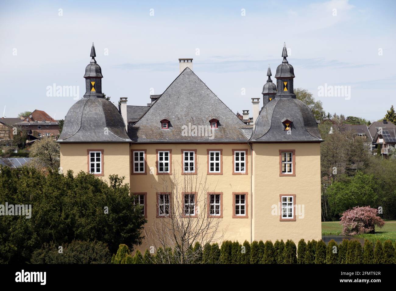 Schloss Eicks, spätbarockes Wasserschloss aus dem 17. Jahrhundert, Mechernich, Nordrhein-Westfalen, Germania Foto Stock