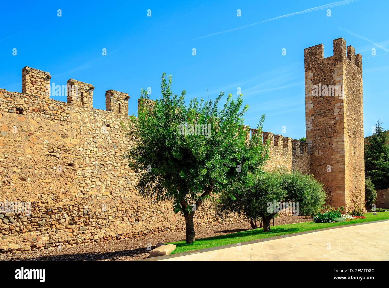 Mura della città fortificata di Montblanc, la Catalogna. Spagna Foto Stock