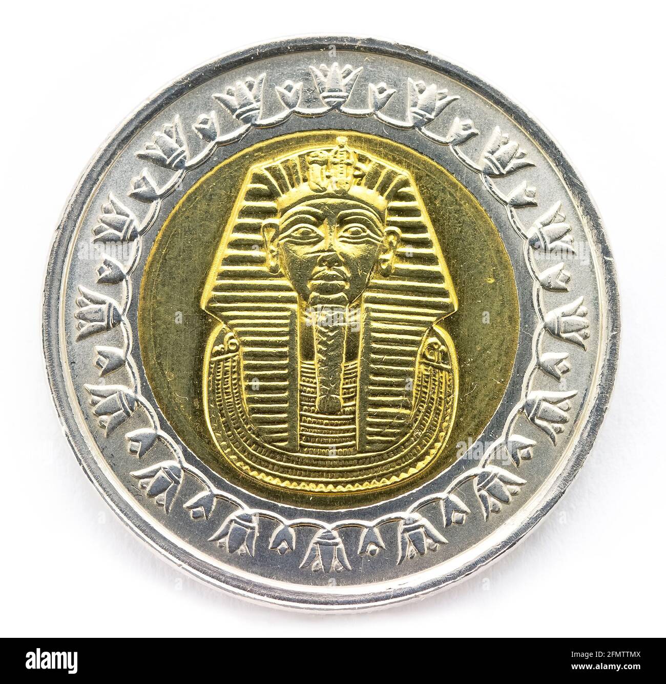 Repubblica Araba di Egitto, la moneta di 1 libbra, mostra il faraone Tutankhamon Foto Stock