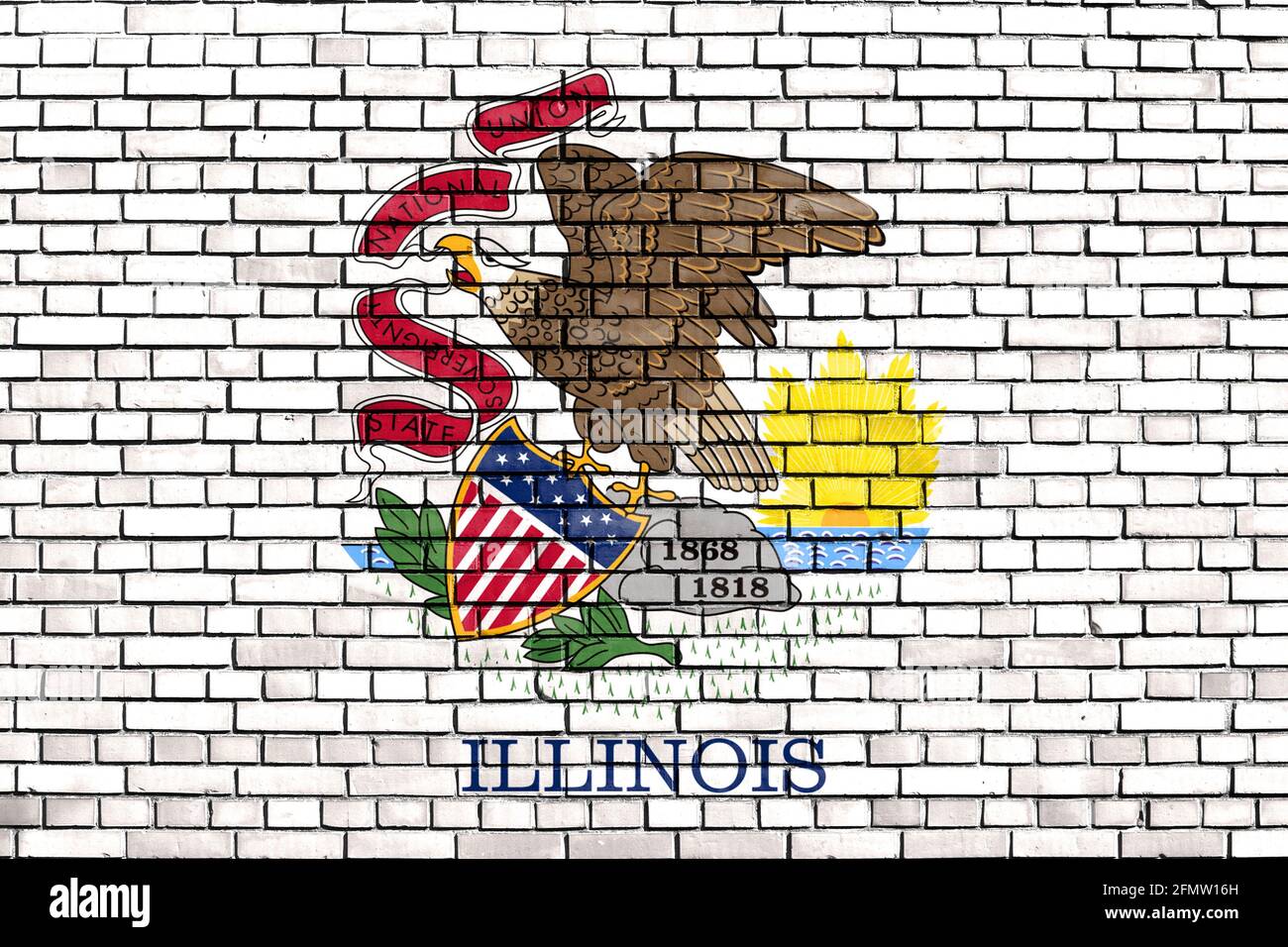 Bandiera dell'Illinois dipinta su un muro di mattoni Foto Stock