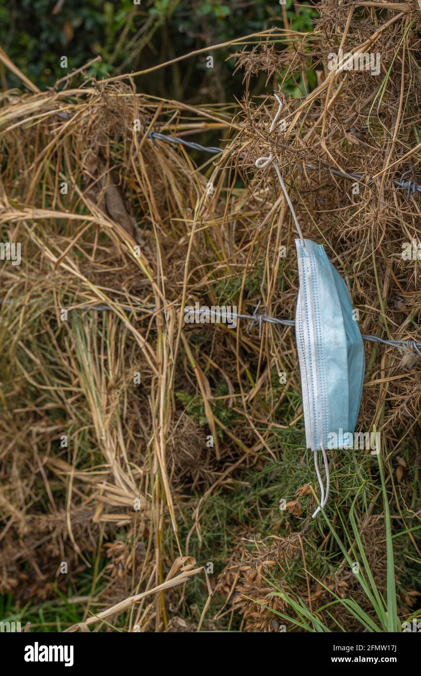 inquinamento della maschera chirurgica, cattivo per l'ambiente e l'ecologia Foto Stock
