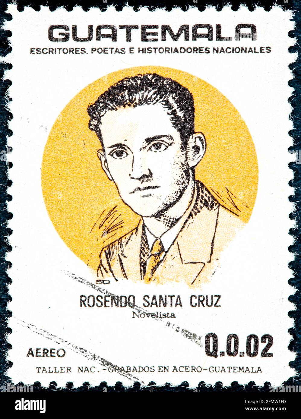 Guatemala - circa 1986: Francobollo stampato in Guatemala mostra un Rosendo Santa Cruz, dalla serie di scrittori, poeti e storici guatemaltechi, ci Foto Stock