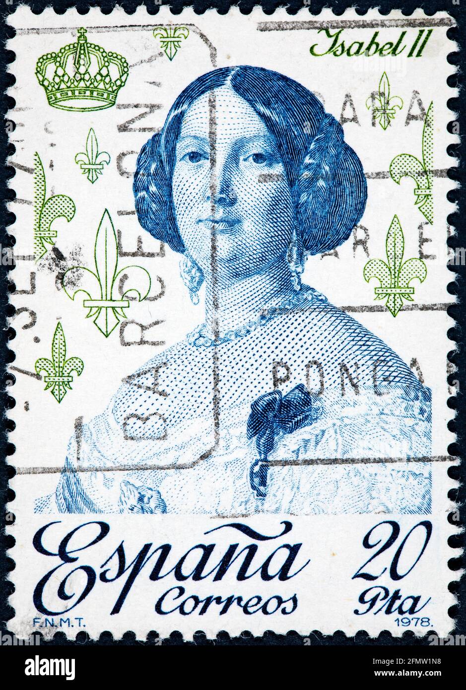 SPAGNA - CIRCA 1978: Un francobollo stampato dalla Spagna mostra la regina isabel II Foto Stock