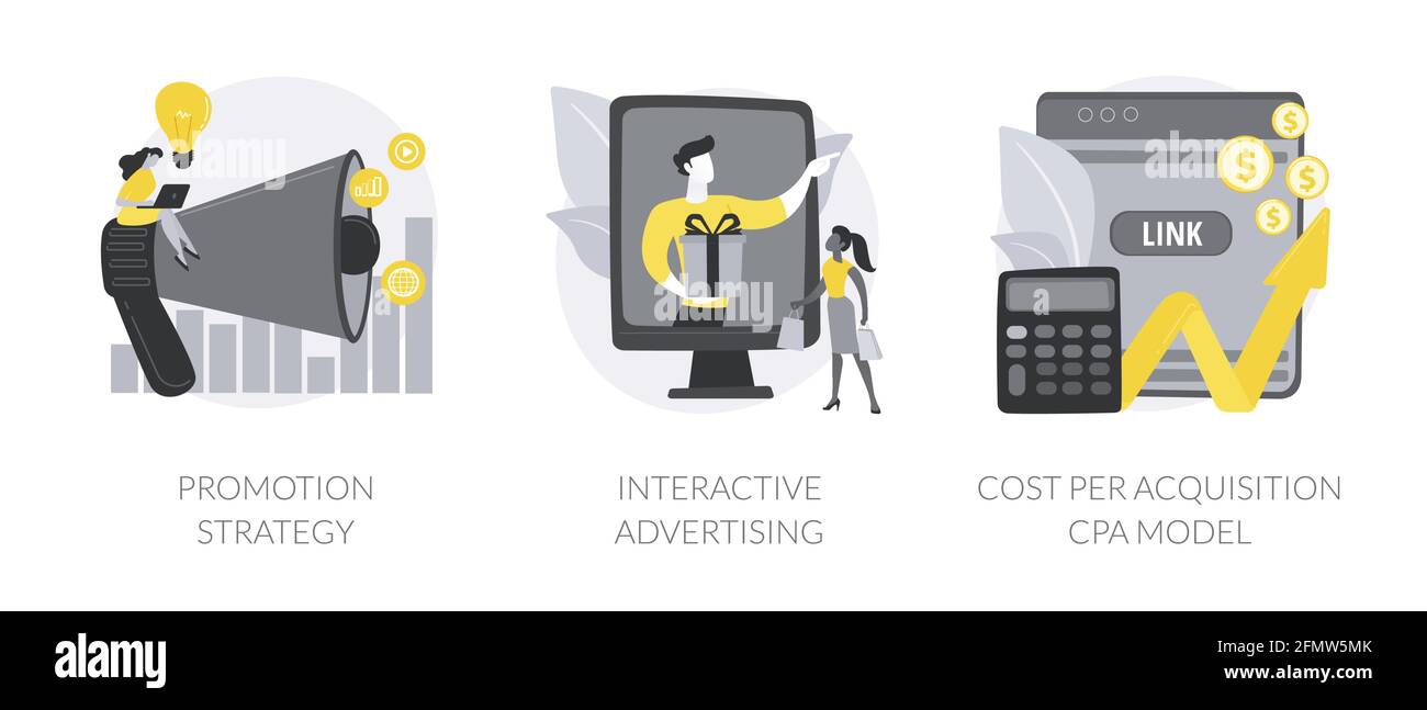 Illustrazioni vettoriali astratte sulla promozione dei prodotti online. Illustrazione Vettoriale