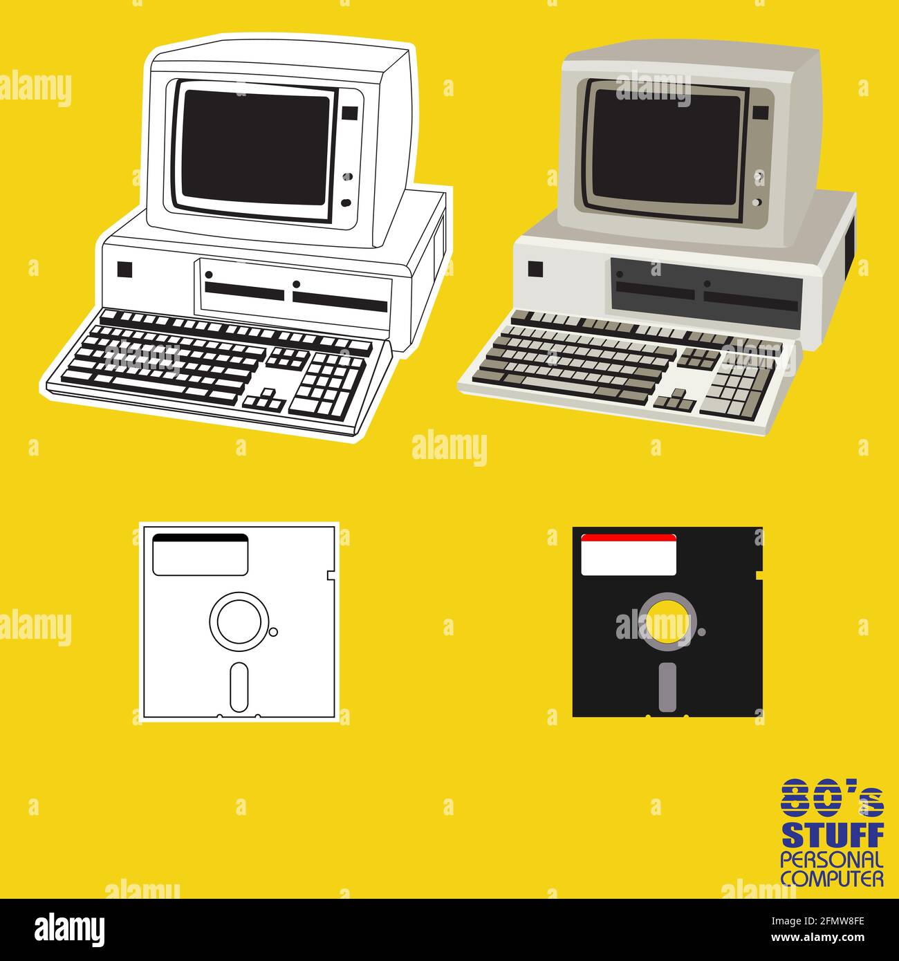 vettore di personal computer degli anni '80 per gli elementi di progettazione Illustrazione Vettoriale