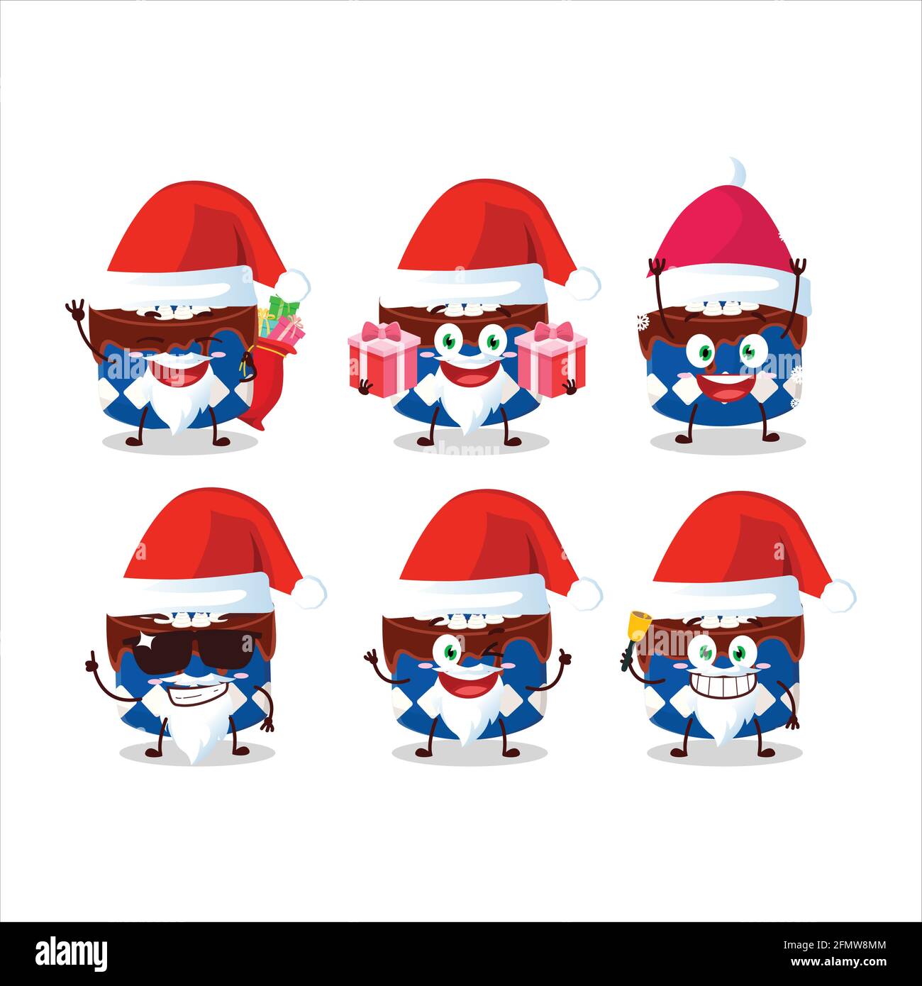 Emoticon di Babbo Natale con torta di caramelle e cartoni animati di mirtillo. Illustrazione vettoriale Illustrazione Vettoriale