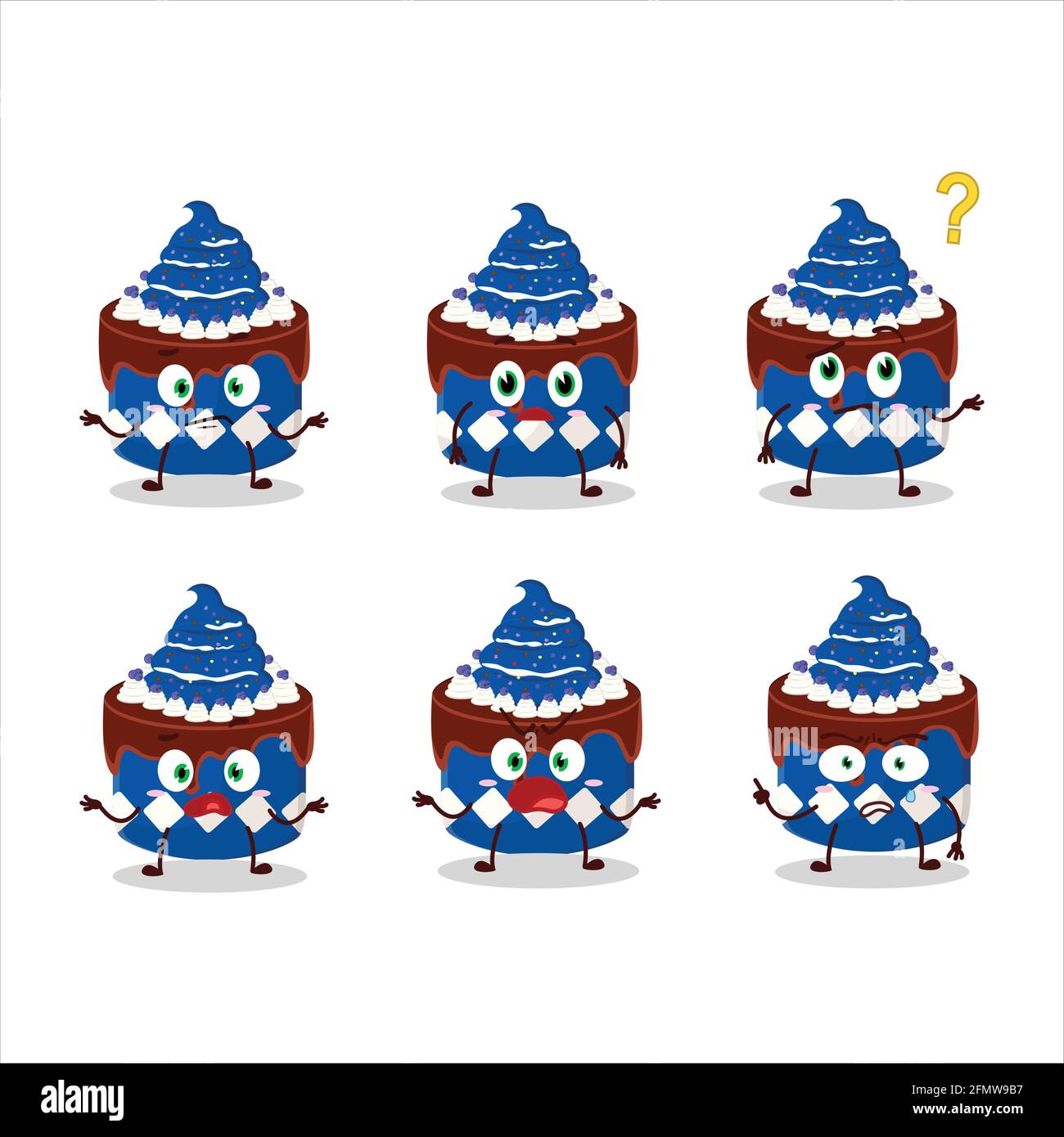 Cartoon carattere di dolce torta mirtillo con che espressione. Illustrazione vettoriale Illustrazione Vettoriale
