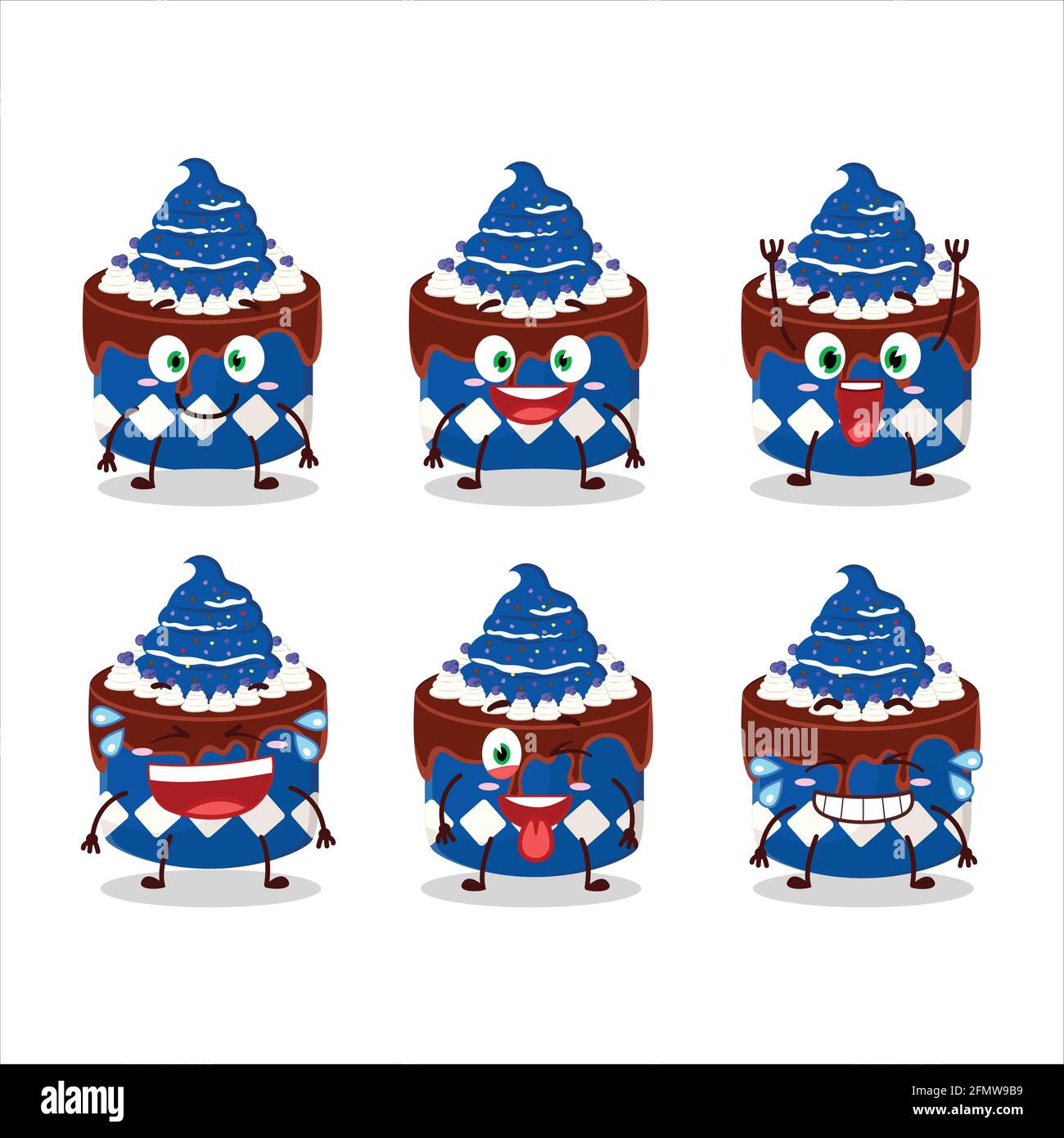 Cartoon carattere di dolce torta mirtillo con espressione sorriso. Illustrazione vettoriale Illustrazione Vettoriale