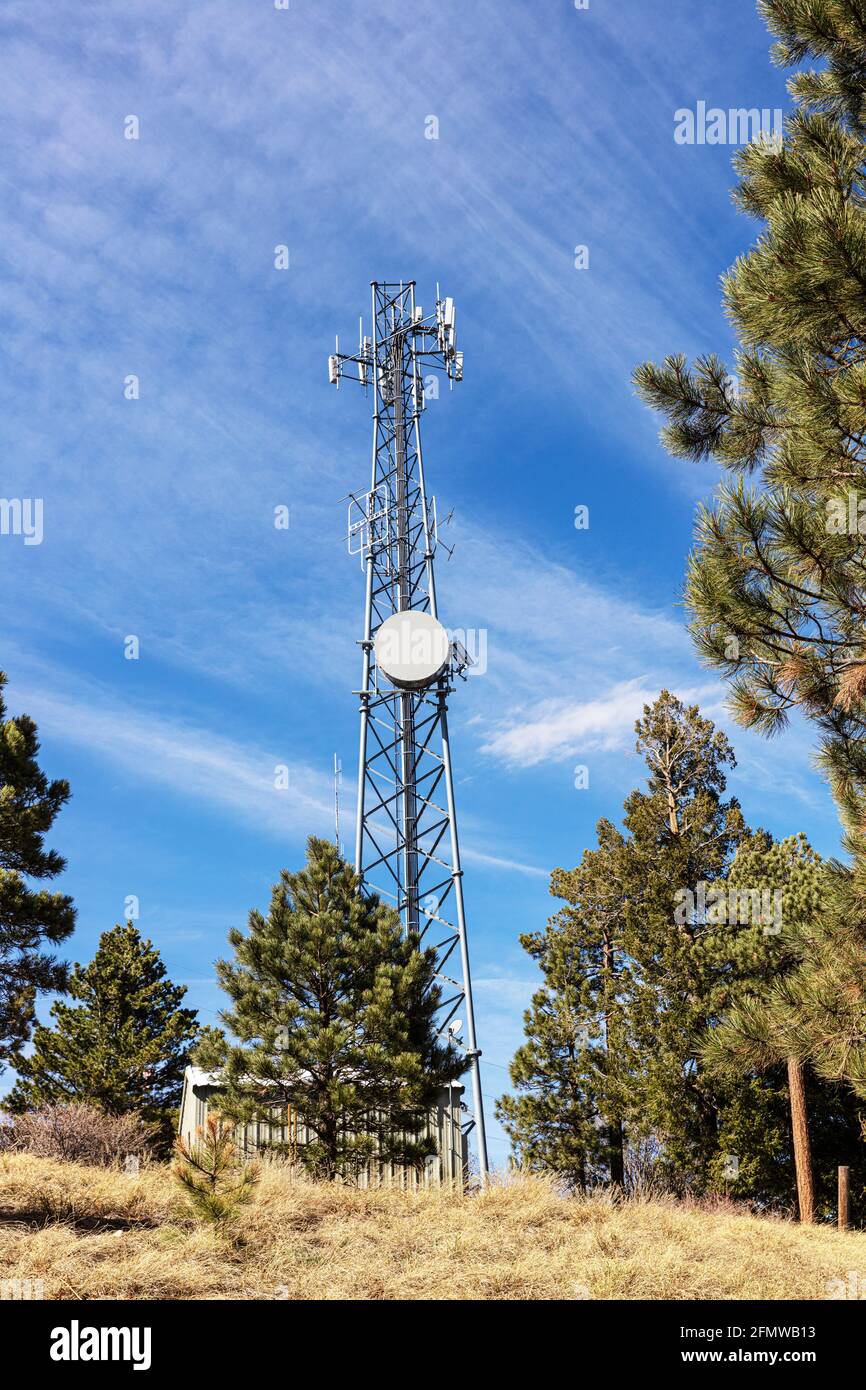 Torre delle comunicazioni in cima al Monte Lemmon, Santa Catalina Mountains, Tucson, Arizona Foto Stock