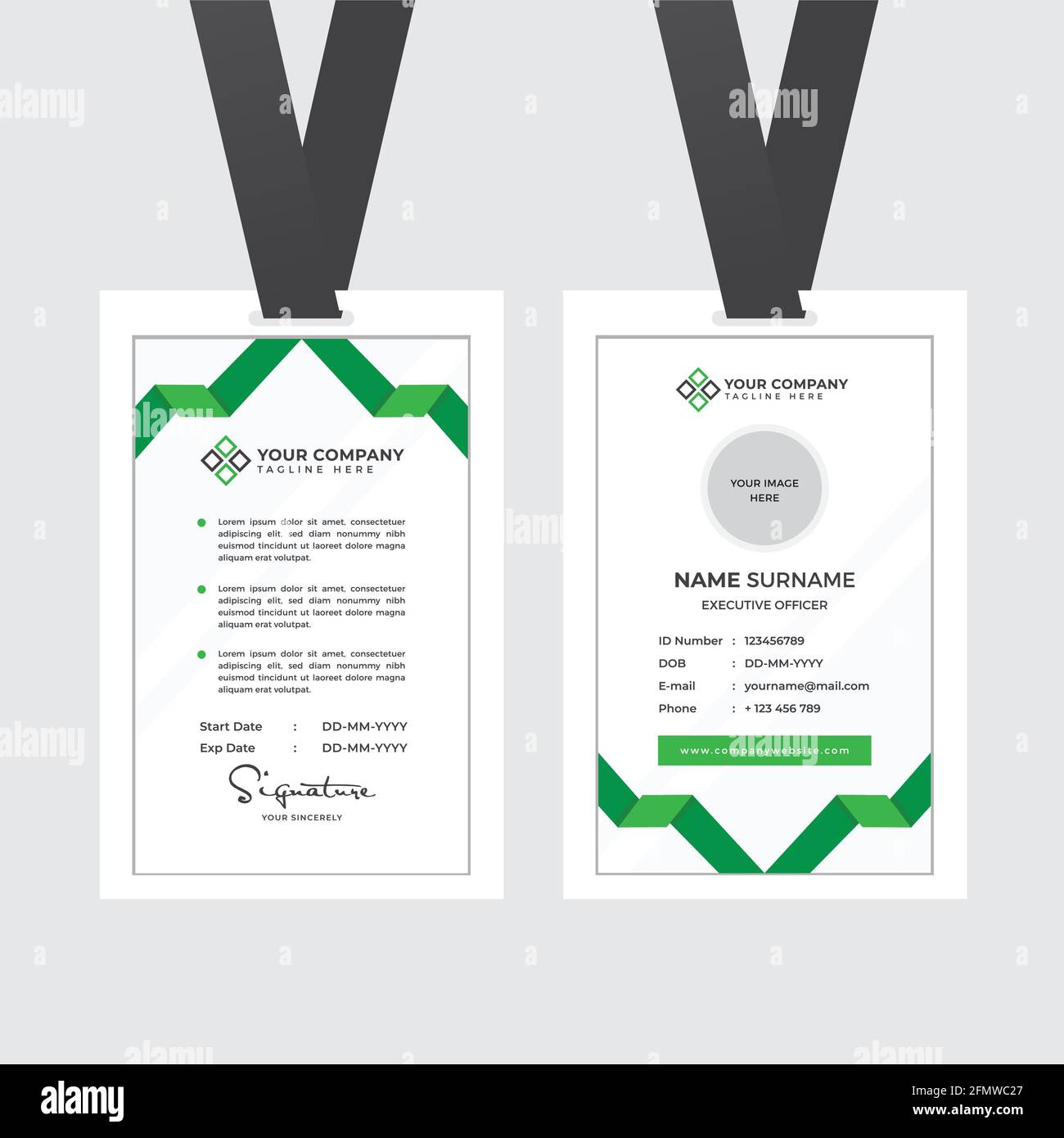 Carta ID dipendente Premium con segnaposto foto, nome, posizione e vettore modello profilo aziendale Illustrazione Vettoriale