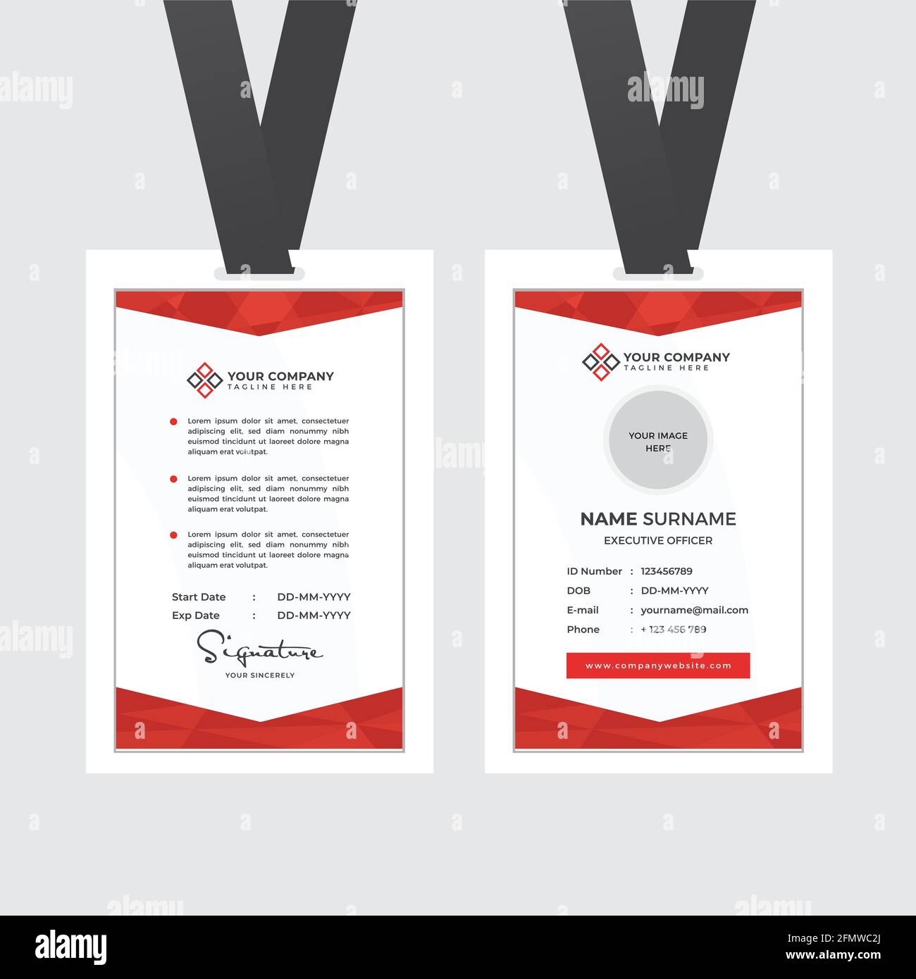 Carta ID dipendente Premium con segnaposto foto, nome, posizione e vettore modello profilo aziendale Illustrazione Vettoriale