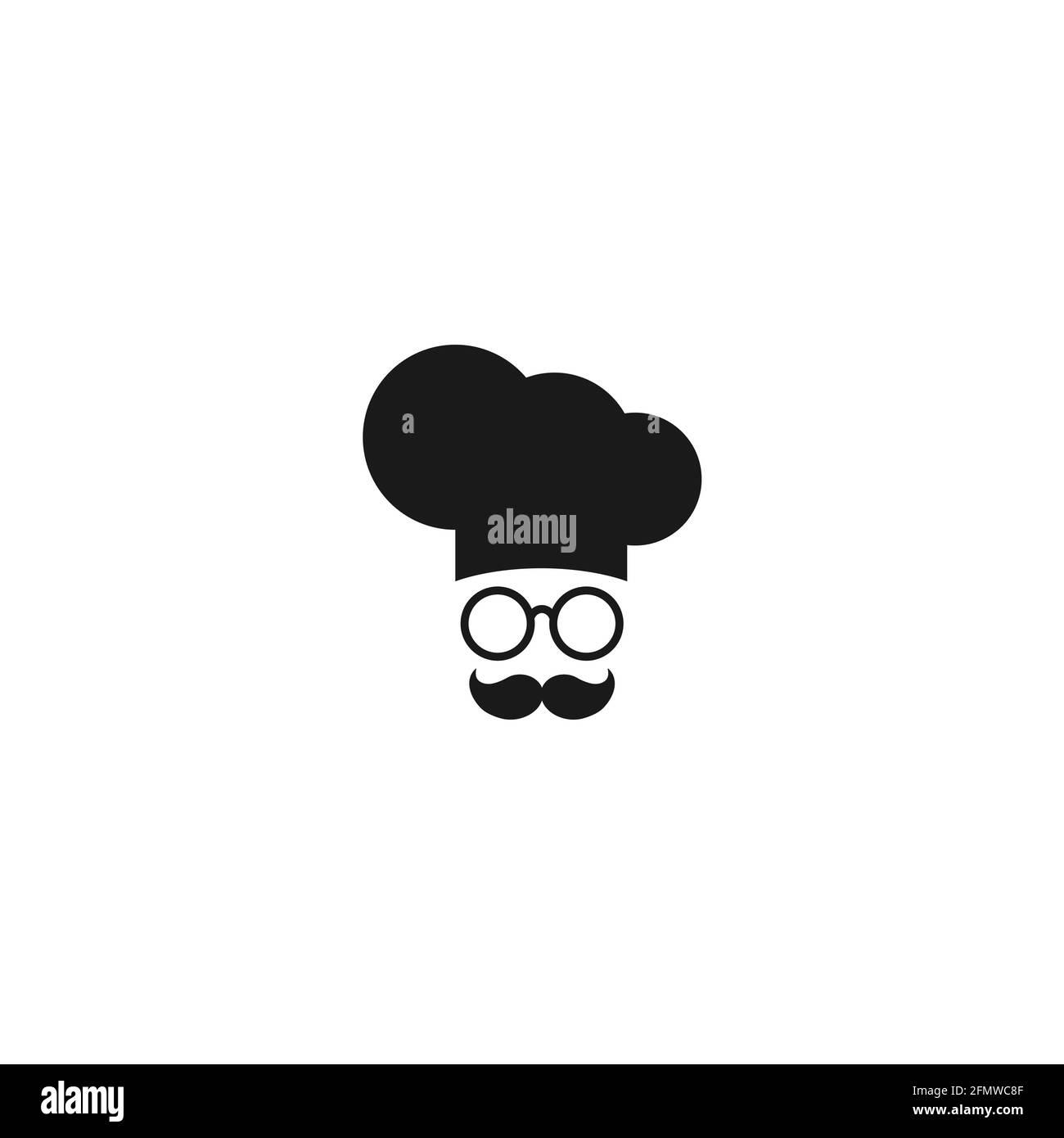 Cappellino cuoco con baffi icona isolato su blu. Tappo da cucina. Scheda menu. Logo da forno. Illustrazione vettoriale piatta. Illustrazione Vettoriale