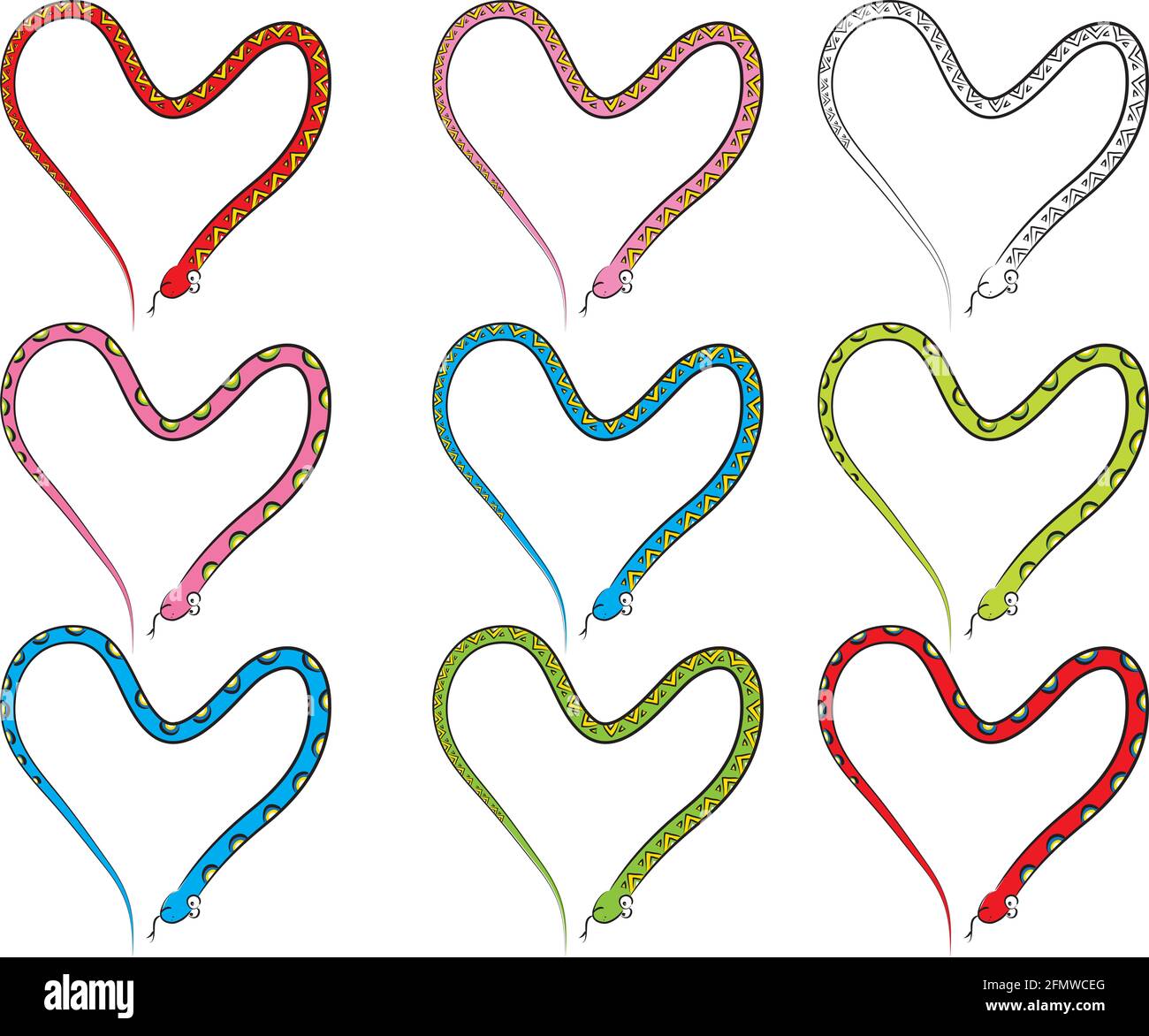 logo di design a forma di cuore set cartoon lungo serpente Foto Stock