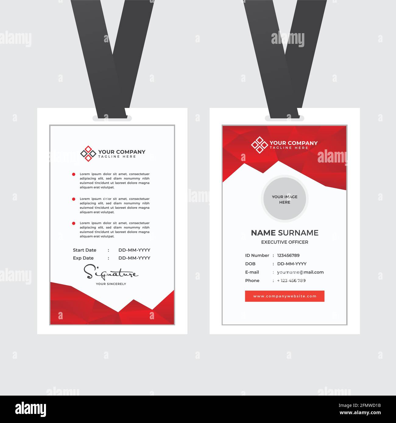 Carta ID dipendente Premium con segnaposto foto, nome, posizione e vettore modello profilo aziendale Illustrazione Vettoriale