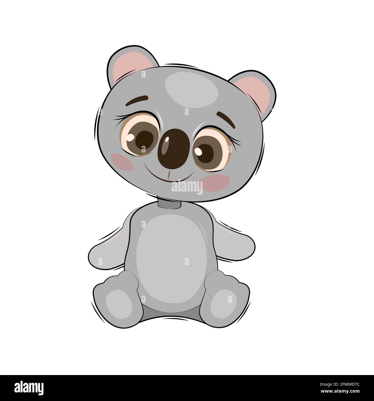 Piccolo cucciolo di orso koala. Oggetto isolato su sfondo bianco. Allegro bambino animale gentile. Cartoni animati stile piatto. Divertente. Vettore Illustrazione Vettoriale