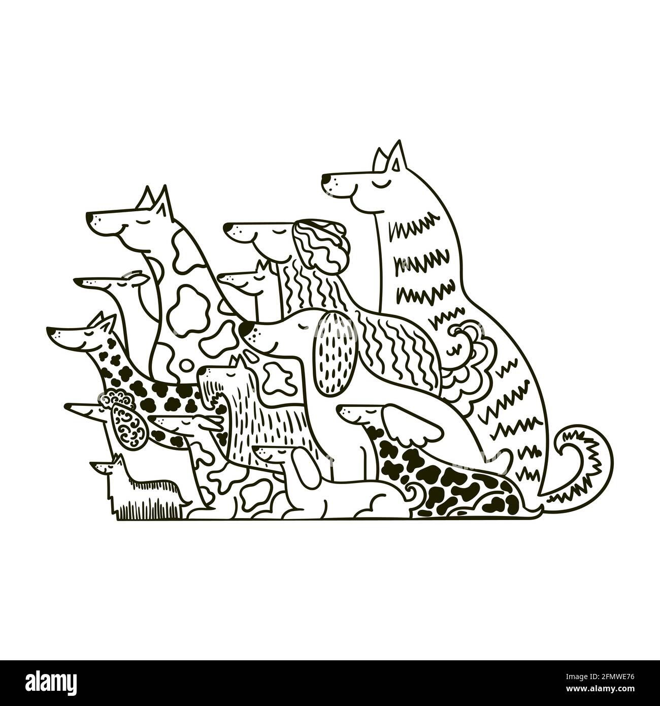 Cani da animali disegnati a mano, design semplice. Stile Doodle. Vettore Illustrazione Vettoriale