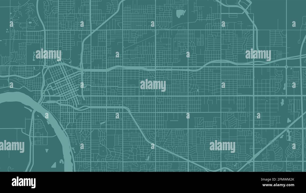 Blu ciano Tulsa città area vettore mappa di sfondo, strade e acqua cartografia illustrazione. Formato widescreen, formato digitale piatto. Illustrazione Vettoriale