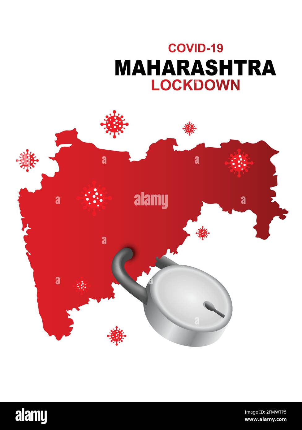 Blocco del Maharashtra che impedisce il codid19, l'epidemia di virus corona e l'epidemia. Lockdown Concept Mappa Maharashtra con locker. Disegno di illustrazione vettoriale Illustrazione Vettoriale