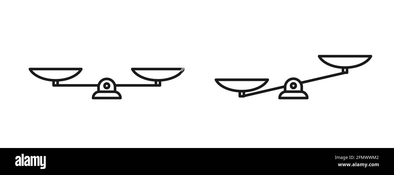 Icona di bilanciamento delle scale meccaniche di linea isolata su bianco. Giustizia, scala giuridica. Illustrazione vettoriale. Equilibrio di valore, soluzione e razionalità. Pro e. Illustrazione Vettoriale