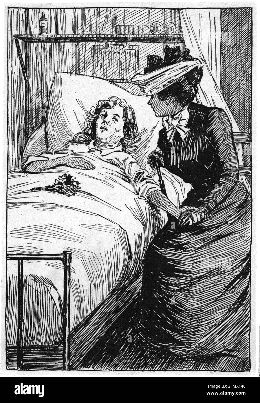 Morte, letto di morte, donna morente perdonare sul suo letto di morte, taglio di legno, 1901, DIRITTI-AGGIUNTIVI-CLEARANCE-INFO-NON-DISPONIBILE Foto Stock