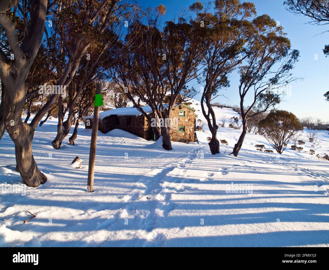 Cleve Cole Hut in inverno, Mt Bogong, Alpine National Park, Victoria, Australia Foto Stock