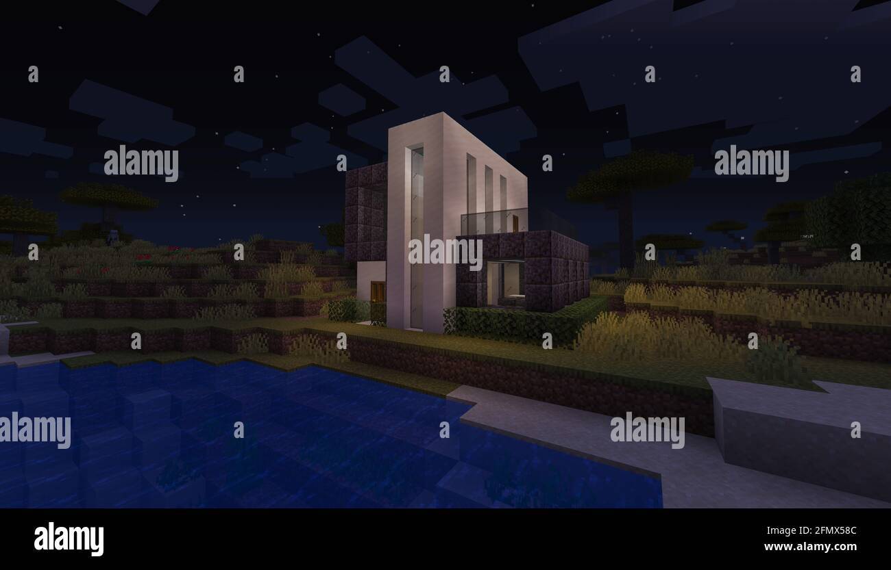 Minecraft Game – Maggio 11 2021: Esempio di design moderno della casa in Minecraft Game illustrazione 3D. Editoriale Foto Stock