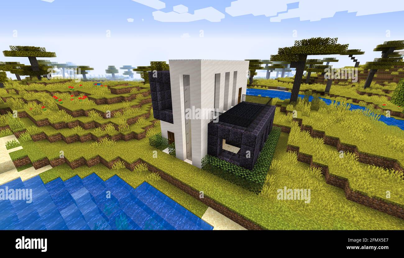 Minecraft Game – Maggio 11 2021: Esempio di design moderno della casa in Minecraft Game illustrazione 3D. Editoriale Foto Stock