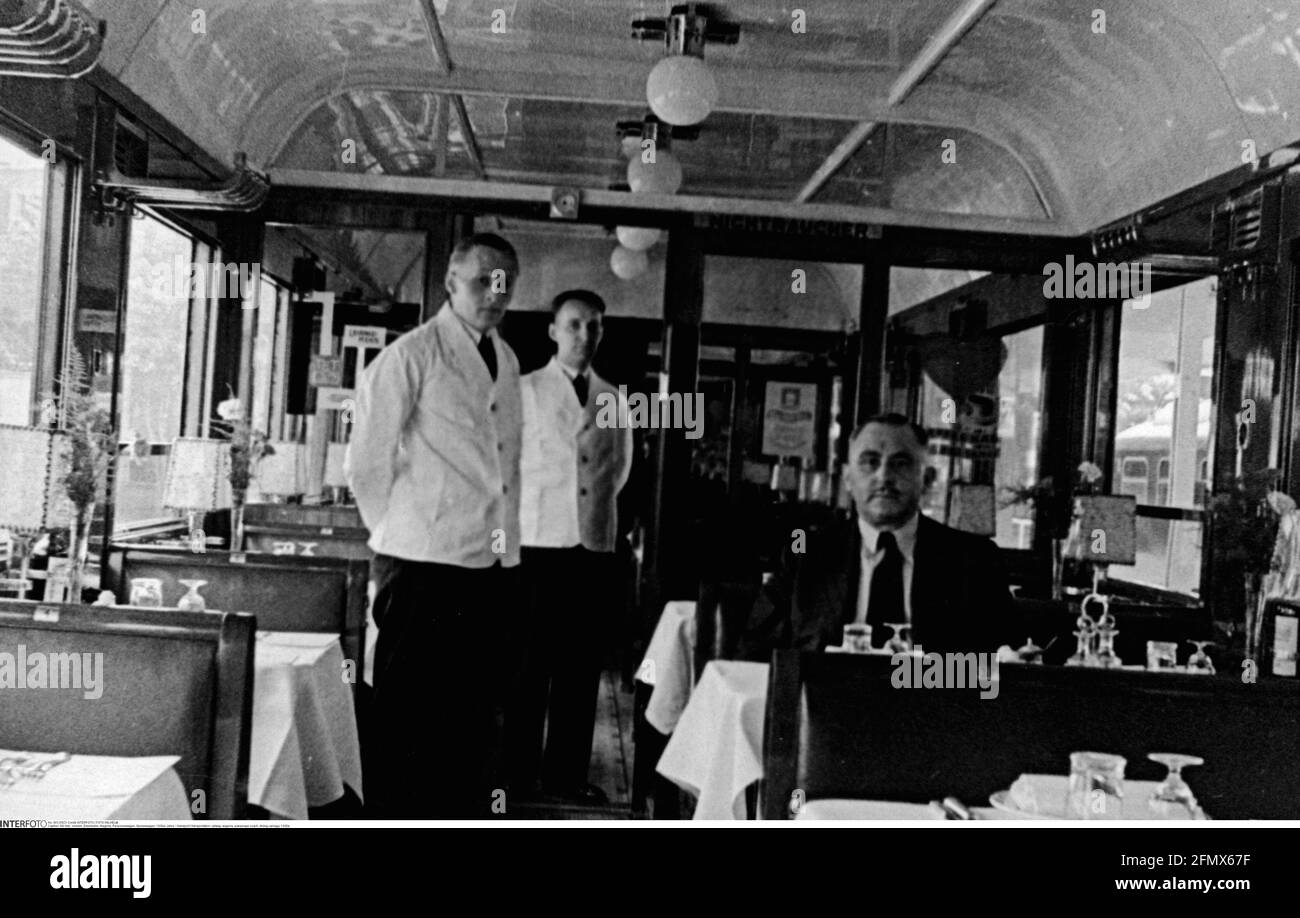 trasporto / trasporto, ferrovia, vagoni, pullman passeggeri, carrozza da pranzo, 1930, INFORMAZIONI-AGGIUNTIVE-DI-AUTORIZZAZIONE-DIRITTI-NON-DISPONIBILI Foto Stock