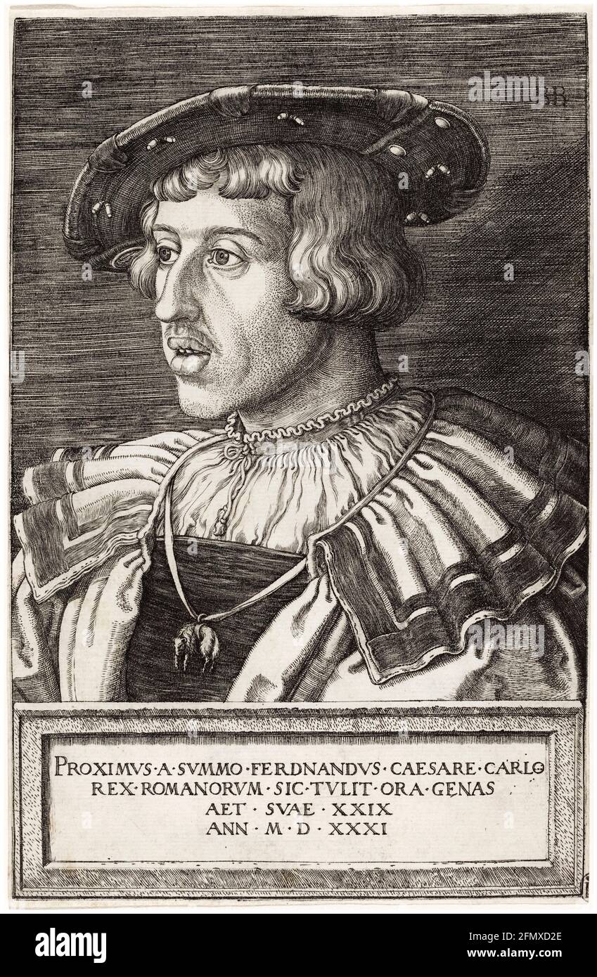 Ferdinando i (1503-1564), Sacro Romano Imperatore 1556-1564, incisione ritratto di Barthel Beham, 1561 Foto Stock
