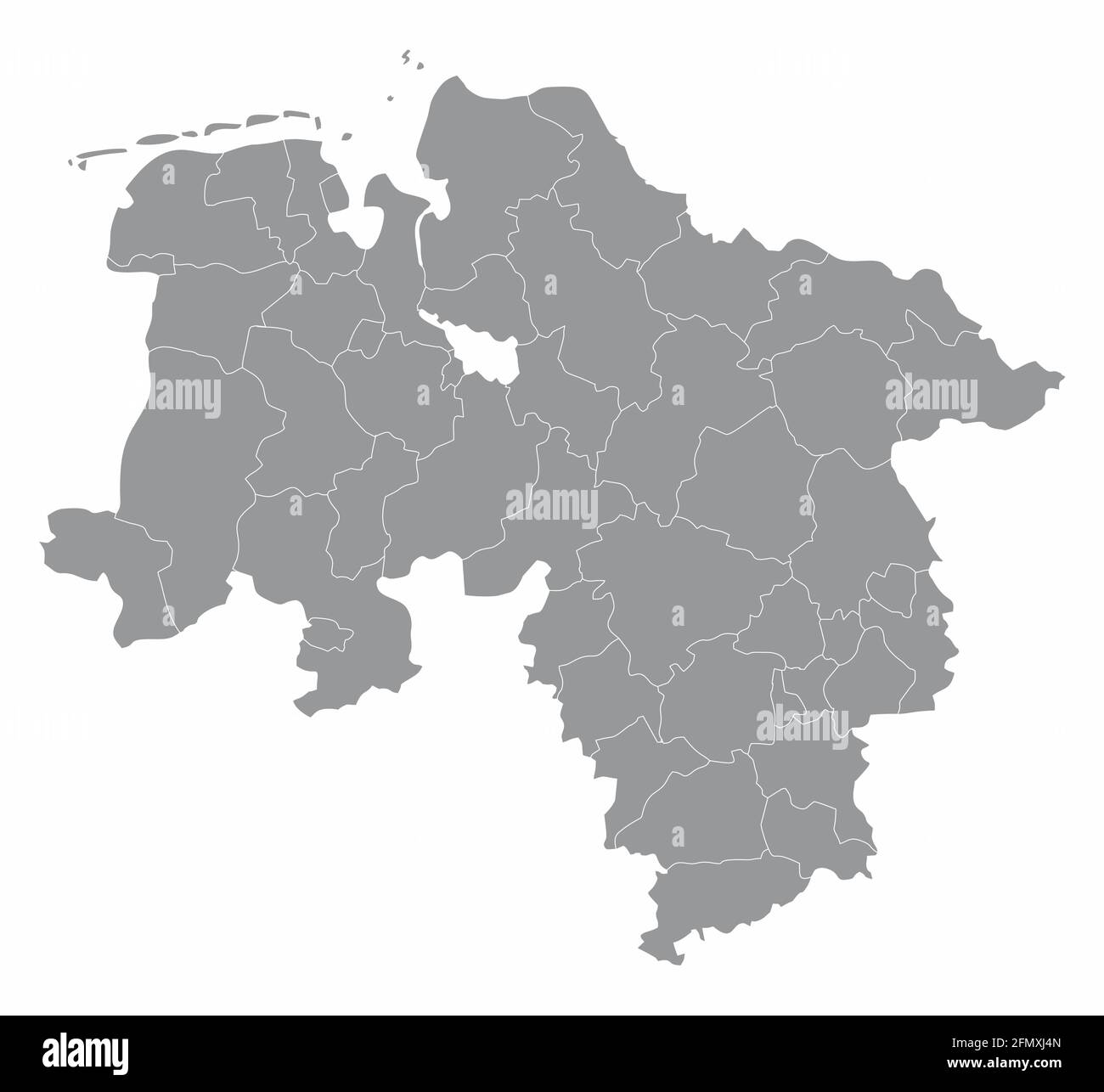 Mappa amministrativa dello Stato della bassa Sassonia isolata su sfondo bianco, Germania Illustrazione Vettoriale