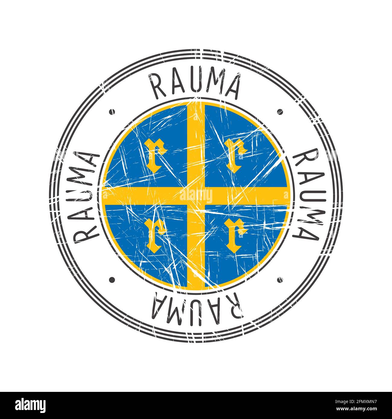 Rauma City, Finlandia. Grunge francobollo di gomma postale su sfondo bianco Illustrazione Vettoriale