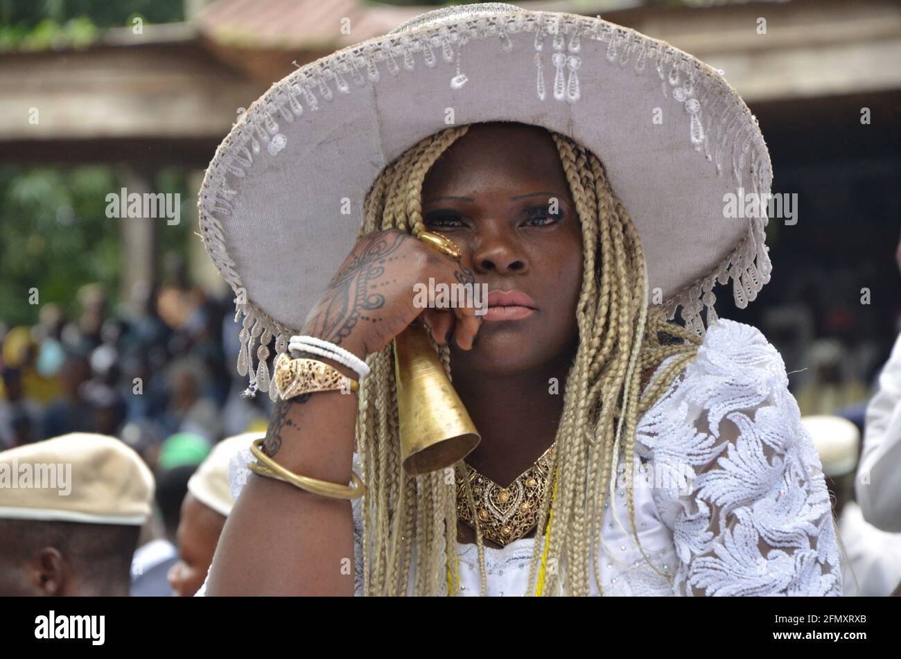 Osun Ornamentation Osogbo: Cappello per la dea, Osun state, Nigeria. Foto Stock