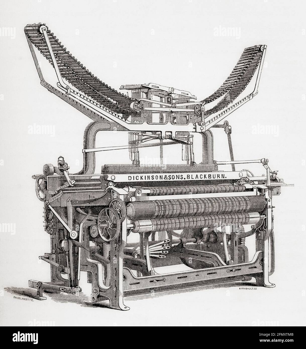 Il telaio di potere di Blackburn inventato da William Dickinson & Sons. Da una breve storia dell'esposizione internazionale del 1862, pubblicato nel 1862. Foto Stock