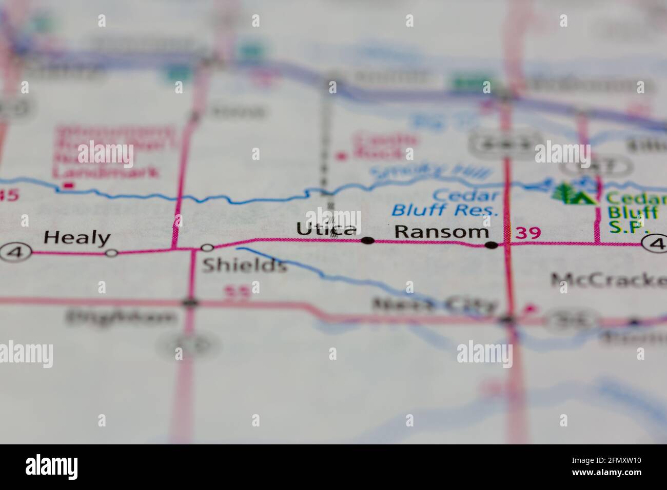 Utica Kansas USA visualizzata su una mappa geografica o su una strada Mappa Foto Stock