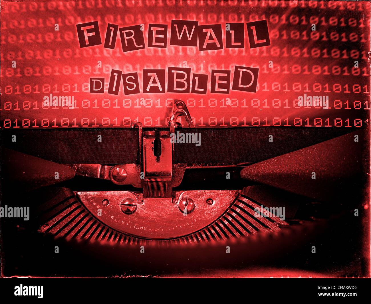 Firewall disabilitato, retrofuturismo, tecnologia, macchina da scrivere, computer Foto Stock