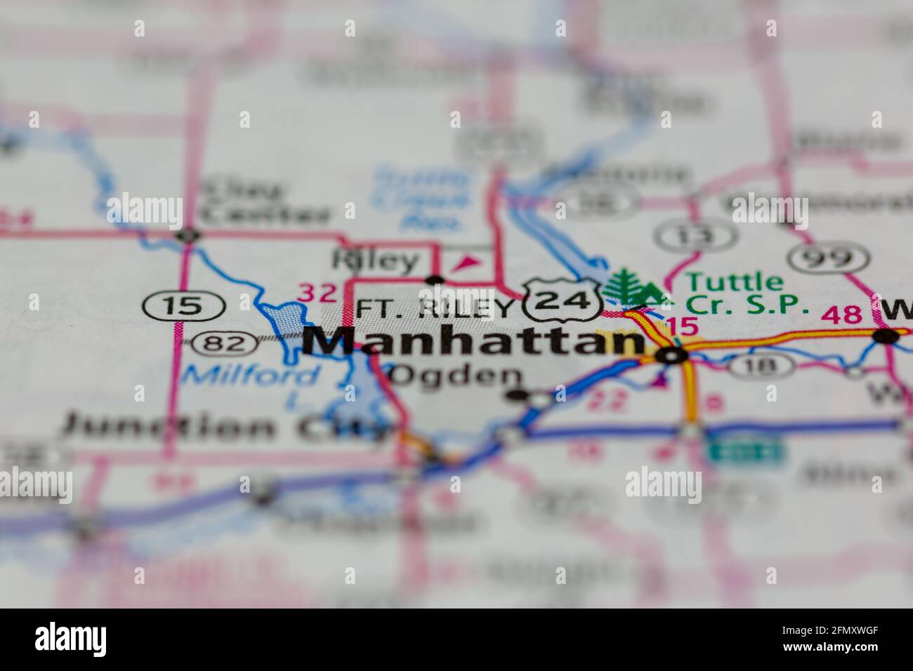 Fort Riley Kansas USA mostrato su una mappa geografica o. Mappa stradale Foto Stock