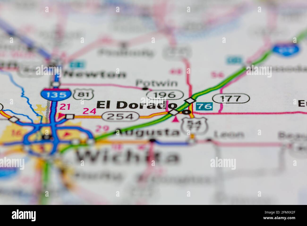 El Dorado Kansas USA mostrato su una mappa geografica o. Mappa stradale Foto Stock