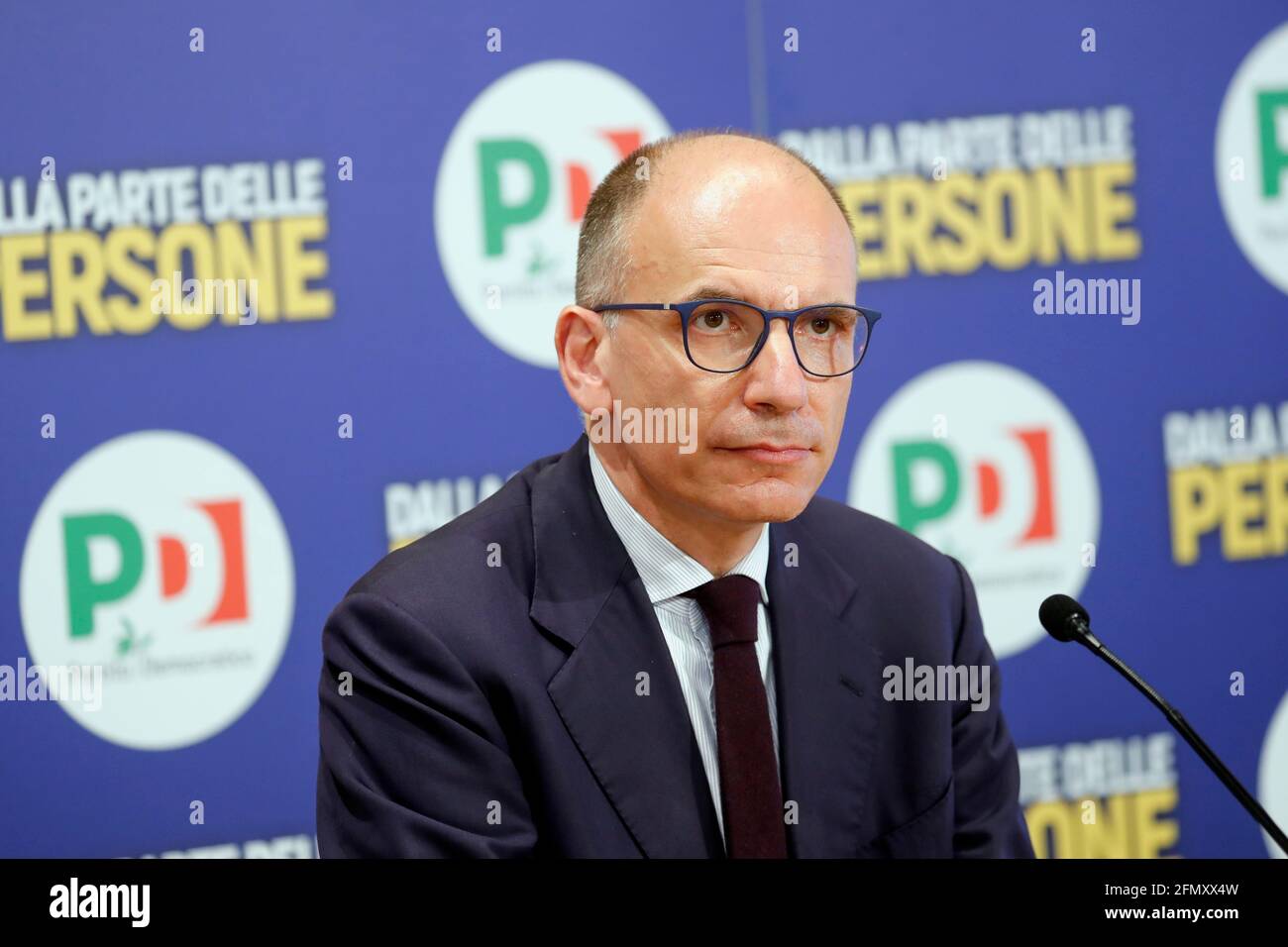 Italia, Roma, 12 maggio 2021 : Enrico letta, segretario del Partito democratico (Pd), ritratto durante una conferenza sullo sport Photo Remo Casilli/Sintesi/Alamy Live News Foto Stock